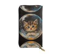 WZYWHJ Stylish The kitten in the bubble Printed Leather Wallet - Long Clutch for Women, RDurable Material, 12 Card Slots, Zipper Compartments