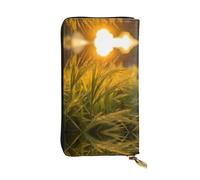 WZYWHJ Stylish The Sunset Wheat Printed Leather Wallet - Long Clutch for Women, RDurable Material, 12 Card Slots, Zipper Compartments, Black, One Size