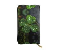 WZYWHJ Stylish Three-leaf clover scattered with water droplets Printed Leather Wallet - Long Clutch for Women, RDurable Material, 12 Card Slots, Zipper Compartments