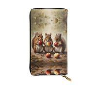 WZYWHJ Stylish Three squirrels eating apples Printed Leather Wallet - Long Clutch for Women, RDurable Material, 12 Card Slots, Zipper Compartments