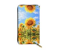 WZYWHJ Stylish Thriving Sunflower Printed Leather Wallet - Long Clutch for Women, RDurable Material, 12 Card Slots, Zipper Compartments, Black, One Size