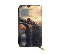 WZYWHJ Stylish Trains on the bridge Printed Leather Wallet - Long Clutch for Women, RDurable Material, 12 Card Slots, Zipper Compartments