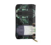 WZYWHJ Stylish Tranquil Book House Printing Leather Wallet - Long Clutch for Women, RDurable Material, 12 Card Slots, Zipper Compartments, Black, One Size