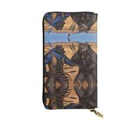 WZYWHJ Stylish Two Fighting Wolves Printing Leather Wallet - Long Clutch for Women, RDurable Material, 12 Card Slots, Zipper Compartments, Black, One Size