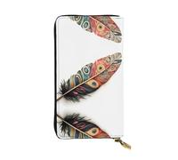 WZYWHJ Stylish Unique feathers Picture Leather Wallet - Long Clutch for Women, RDurable Material, 12 Card Slots, Zipper Compartments