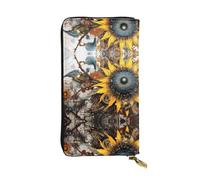WZYWHJ Stylish Weird Sunflower Printing Leather Wallet - Long Clutch for Women, RDurable Material, 12 Card Slots, Zipper Compartments, Black, One Size