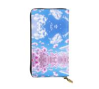WZYWHJ Stylish Wildflowers Under Blue Sky Printing Leather Wallet - Long Clutch for Women, RDurable Material, 12 Card Slots, Zipper Compartments, Black, One Size