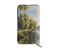 WZYWHJ Stylish Willow trees by the lake Printed Leather Wallet - Long Clutch for Women, RDurable Material, 12 Card Slots, Zipper Compartments