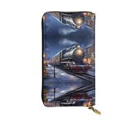 WZYWHJ Stylish Winter Christmas Snow Night Railway Train Printing Leather Wallet - Long Clutch for Women, RDurable Material, 12 Card Slots, Zipper Compartments, Black, One Size