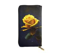 WZYWHJ Stylish Yellow Roses Starry Night Printed Leather Wallet - Long Clutch for Women, RDurable Material, 12 Card Slots, Zipper Compartments, Black, One Size