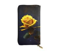 WZYWHJ Stylish Yellow Roses Starry Night Printing Leather Wallet - Long Clutch for Women, RDurable Material, 12 Card Slots, Zipper Compartments, Black, One Size