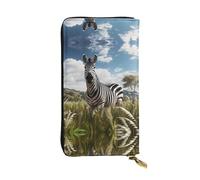 WZYWHJ Stylish Zebra on the grassland Printed Leather Wallet - Long Clutch for Women, RDurable Material, 12 Card Slots, Zipper Compartments