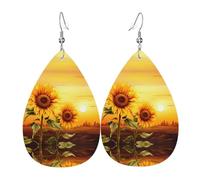 WZYWHJ Sunflower At Sunset Picture Ladies' leather earrings, simple water droplet pendant, fashionable holiday gift
