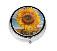 WZYWHJ Sunflowers in the rising sun Printed Circular medicine box storage, portable travel with compartments, mini pill dispenser