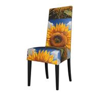 WZYWHJ Sunflowers in The Rising Sun Printed Detachable Chair Cover Quick Installation and Easy Maintenance Suitable for Square Chair Backs
