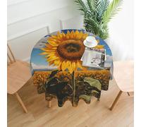 WZYWHJ Sunflowers in the rising sun Printed Round long tablecloth anti overflow and wrinkle resistant dining table cloth 60 inches
