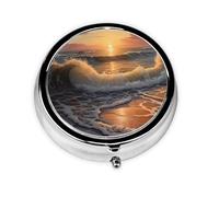 WZYWHJ Sunrise at The Seaside Pattern Circular Medicine Box Storage, Portable Travel with compartments, mini Pill Dispenser