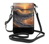 WZYWHJ Sunrise at the seaside Pattern Women's leather phone bag crossbody package with adjustable shoulder strap