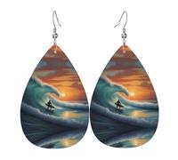 WZYWHJ Sunset Sea Surfing Seascape Picture Ladies' leather earrings, simple water droplet pendant, fashionable holiday gift