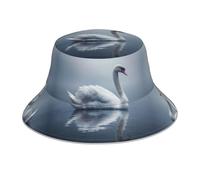 WZYWHJ Swan on The Water Printed Fisherman's hat, Double-Sided Reflective Outdoor Travel, Summer Beach Sun Cap Black