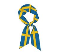WZYWHJ Swedish flag Printed Women's long strip silk scarf, soft and silky satin headscarf