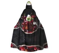 WZYWHJ Sweet cherry pudding Printed aldult Cosplay Poncho Hooded Cloak for men and women Halloween Party