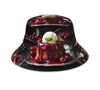 WZYWHJ Sweet Cherry Pudding Printed Fisherman's hat, Double-Sided Reflective Outdoor Travel, Summer Beach Sun Cap Black