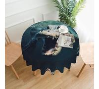 WZYWHJ Swimming crocodile Printed Round long tablecloth anti overflow and wrinkle resistant dining table cloth 60 inches