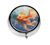 WZYWHJ Swimming Goldfish Printed Circular Medicine Box Storage, Portable Travel with compartments, mini Pill Dispenser