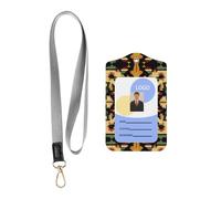 WZYWHJ Symmetry Prints Work Badge Protective Sheath, Leather Identification Card Cover with Detachable Hanging Rope Set