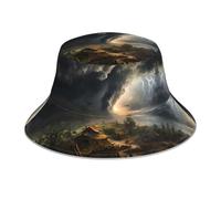 WZYWHJ Terrible Tornado Printed Fisherman's hat, Double-Sided Reflective Outdoor Travel, Summer Beach Sun Cap Black