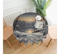 WZYWHJ The bitter cold winter Printed Round long tablecloth anti overflow and wrinkle resistant dining table cloth 60 inches