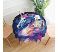WZYWHJ The dazzling unicorn Printed Round long tablecloth anti overflow and wrinkle resistant dining table cloth 60 inches