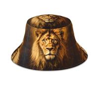 WZYWHJ The Dull Lion King Printed Fisherman's hat, Double-Sided Reflective Outdoor Travel, Summer Beach Sun Cap Black