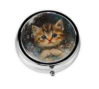 WZYWHJ The Kitten in The Bubble Printed Circular Medicine Box Storage, Portable Travel with compartments, mini Pill Dispenser