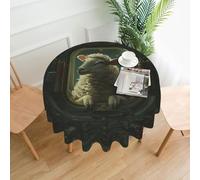 WZYWHJ The lamb in the spaceship Printed Round long tablecloth anti overflow and wrinkle resistant dining table cloth 60 inches