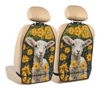 WZYWHJ The Lamb in The Yellow Flowers Printed Car seat Anti Kick Storage pad 2 Pieces, Multi-Functional Storage Bag seat Protector After Installation