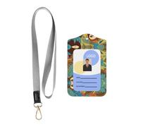 WZYWHJ The Lazy Sloth Pattern Work Badge Protective Sheath, Leather Identification Card Cover with Detachable Hanging Rope Set