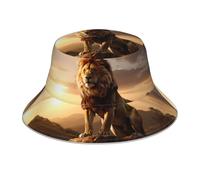 WZYWHJ The Lion King Printed Fisherman's hat, Double-Sided Reflective Outdoor Travel, Summer Beach Sun Cap Black