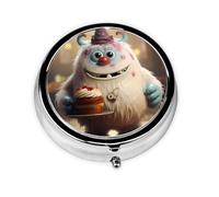 WZYWHJ The Little Monster Holding The Cake Printed Circular Medicine Box Storage, Portable Travel with compartments, mini Pill Dispenser