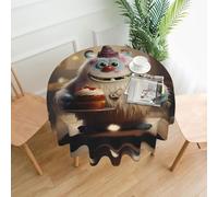 WZYWHJ The little monster holding the cake Printed Round long tablecloth anti overflow and wrinkle resistant dining table cloth 60 inches