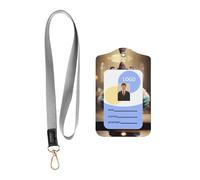 WZYWHJ The Little Monster Holding The Cake Printed Work Badge Protective Sheath, Leather Identification Card Cover with Detachable Hanging Rope Set