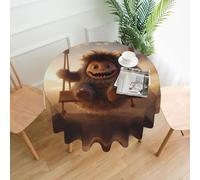 WZYWHJ The little monster on the swing Printed Round long tablecloth anti overflow and wrinkle resistant dining table cloth 60 inches