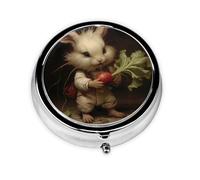 WZYWHJ The Little Rabbit pulls The Radish Printed Circular Medicine Box Storage, Portable Travel with compartments, mini Pill Dispenser