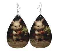 WZYWHJ The little rabbit pulls the radish Printing Water droplet pendant earrings, leather earrings, Women's Fashion Items