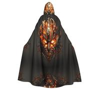 WZYWHJ The mask of burning flames Printed aldult Cosplay Poncho Hooded Cloak for men and women Halloween Party