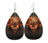 WZYWHJ The mask of burning flames Printed Ladies' leather earrings, simple water droplet pendant, fashionable holiday gift