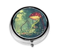 WZYWHJ The Mysterious Venus Flytrap waits Pattern Circular Medicine Box Storage, Portable Travel with compartments, mini Pill Dispenser