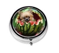 WZYWHJ The Puppy in The Watermelon Printed Circular Medicine Box Storage, Portable Travel with compartments, mini Pill Dispenser