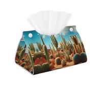 WZYWHJ The territory of the cactus Printing Decorative storage box with rectangular leather tissue bag and bracket base